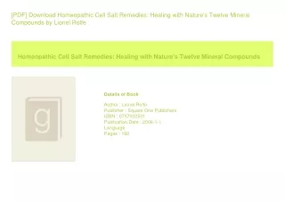[PDF] Download Homeopathic Cell Salt Remedies Healing with Nature's Twelve M