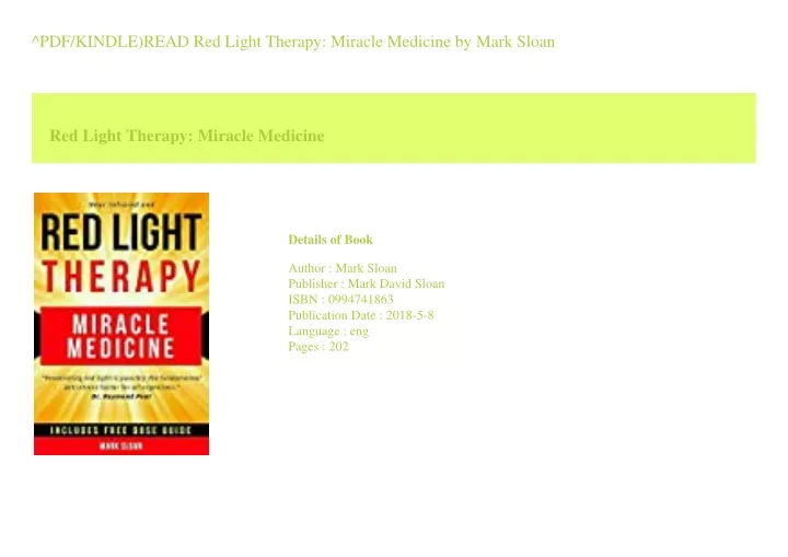 PPT - ^PDF/KINDLE)READ Red Light Therapy Miracle Medicine by Mark Sloan ...