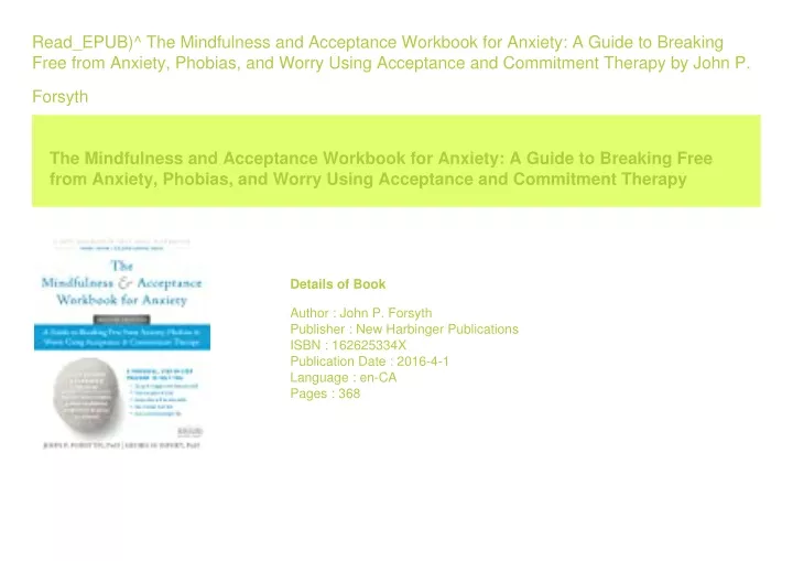 PPT - Read_EPUB)^ The Mindfulness and Acceptance Workbook for Anxiety A ...