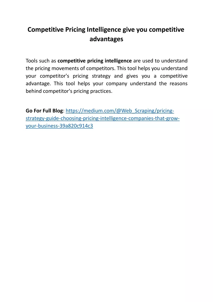 competitive pricing intelligence give
