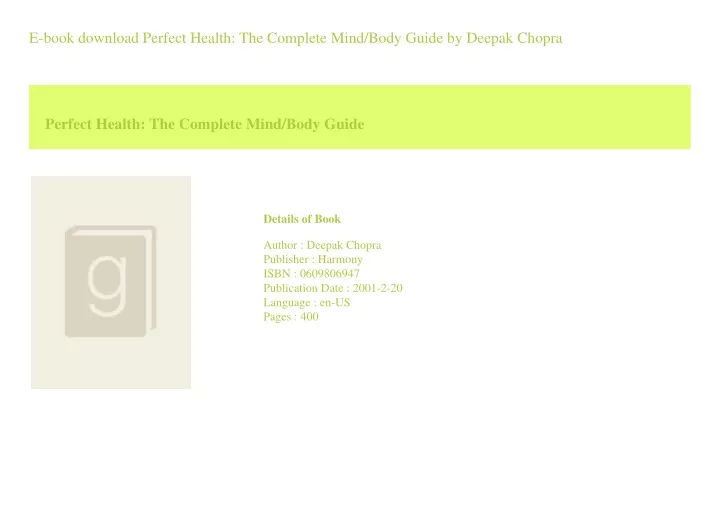 e book download perfect health the complete mind