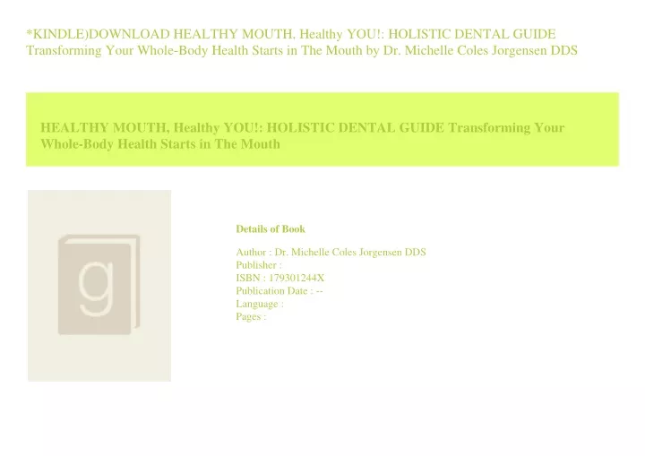 kindle download healthy mouth healthy