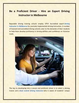 Be a Proficient Driver - Hire an Expert Driving Instructor in Melbourne