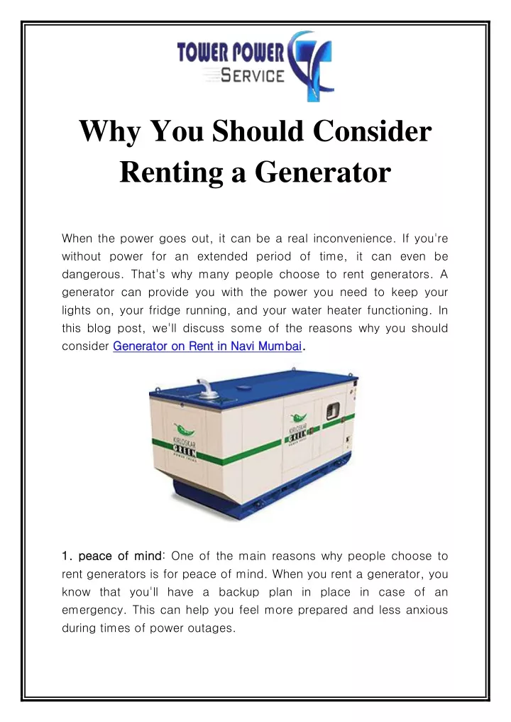 why you should consider renting a generator