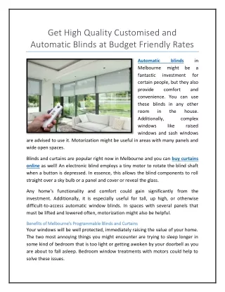 Get High Quality Customised and Automatic Blinds at Budget Friendly Rates