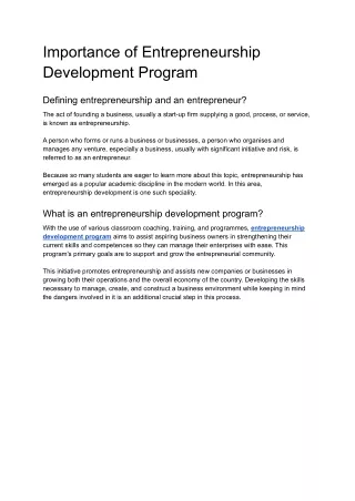 Importance of Entrepreneurship Development Program