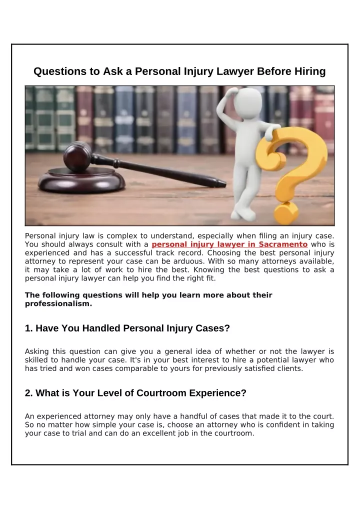 questions to ask a personal injury lawyer before