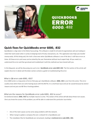 Troubleshooting PDF Guide to Fix QuickBooks Error Code 6000 832
