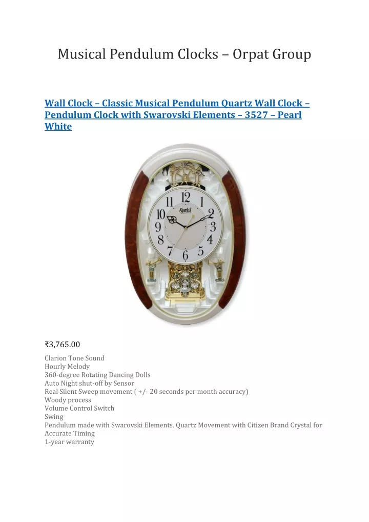 musical pendulum clocks orpat group wall clock