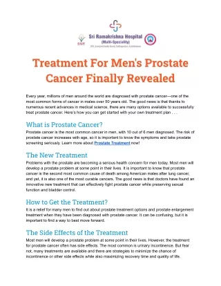 Treatment For Men's Prostate Cancer Finally Revealed