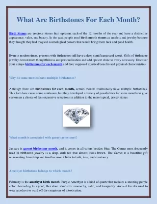 what are birthstones for each month