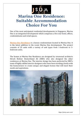 marina one residence suitable accommodation
