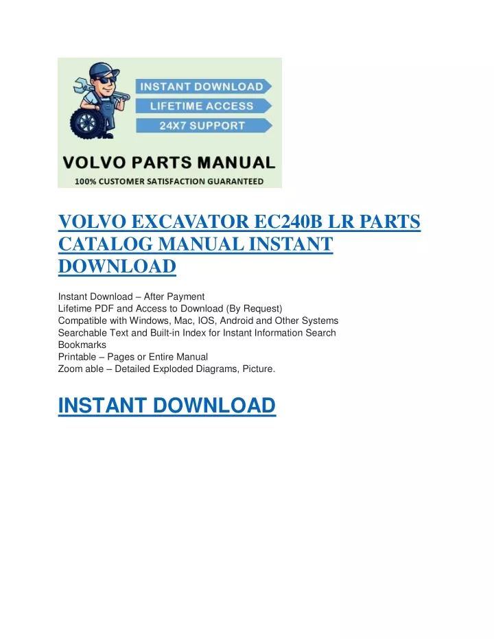 volvo excavator ec240b lr parts catalog manual