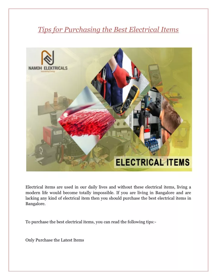 tips for purchasing the best electrical items