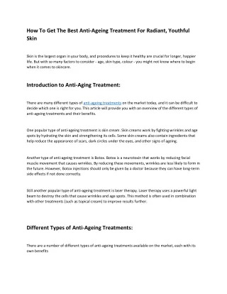 Best anti ageing treatment