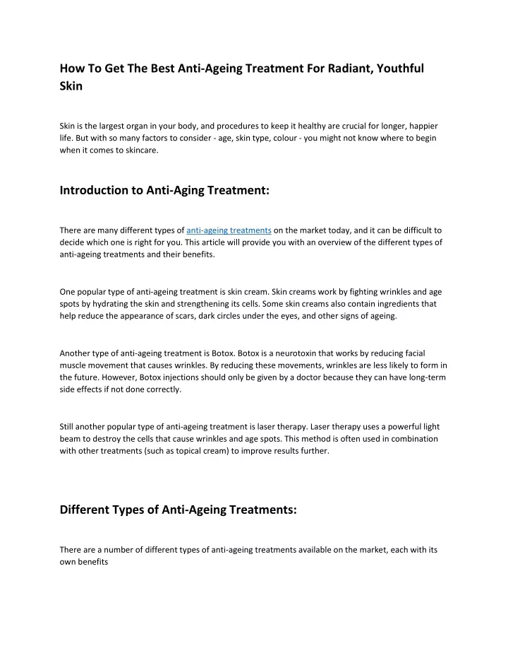 how to get the best anti ageing treatment