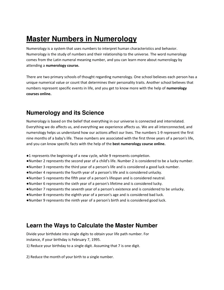 master numbers in numerology numerology