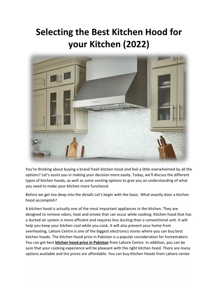 selecting the best kitchen hood for your kitchen