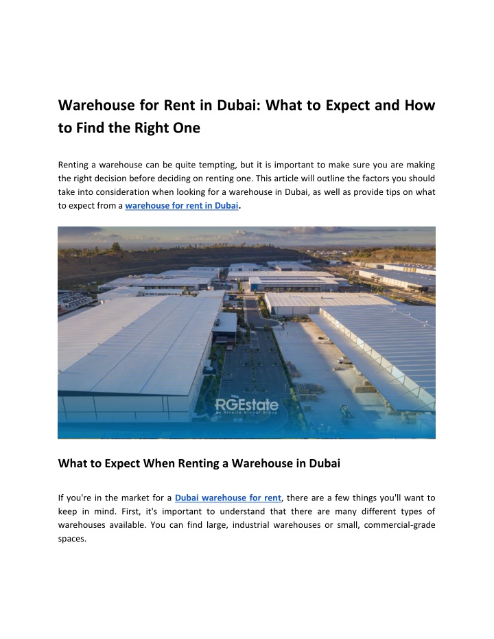 warehouse for rent in dubai what to expect