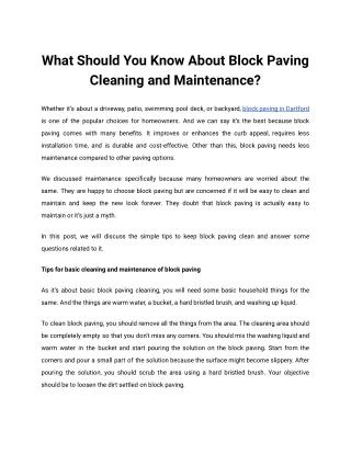 What Should You Know About Block Paving Cleaning and Maintenance_