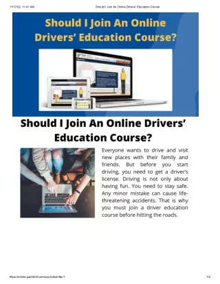 Should I Join An Online Drivers’ Education Course