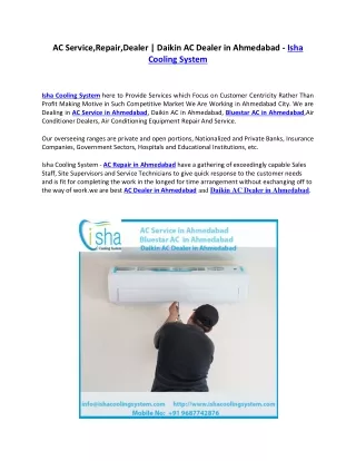 AC Service,Repair,Dealer | Daikin AC Dealer in Ahmedabad- Isha Cooling System