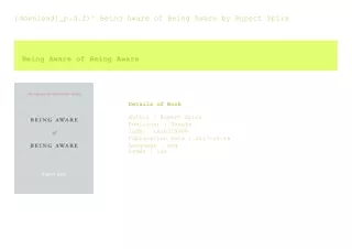 [download]_p.d.f)^ Being Aware of Being Aware  by Rupert Spira