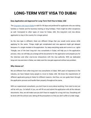 LONG-TERM VISIT VISA TO DUBAI