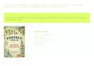 *PDF/KINDLE)DOWNLOAD Ashkenazi Herbalism Rediscovering the Herbal Traditions