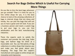 Search For Bags Online Which Is Useful For Carrying More Things