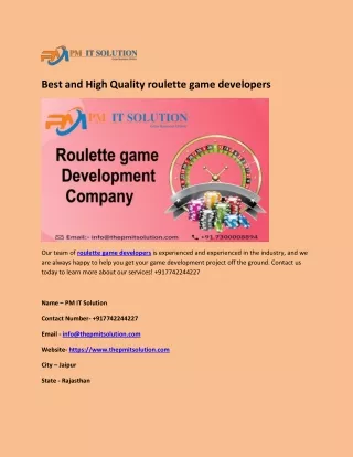 Best and High Quality roulette game developers