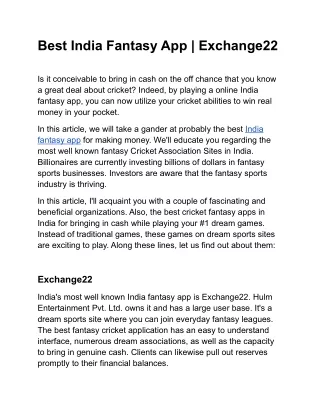 Best India Fantasy App - Exchange22