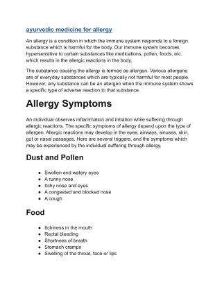ayurvedic medicine for allergy