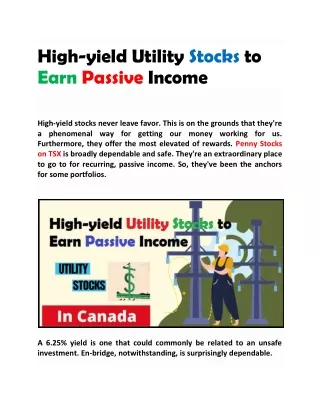 High-yield Utility Stocks to Earn Passive Income