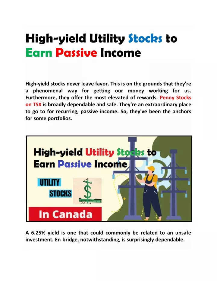 high yield utility stocks to earn passive income