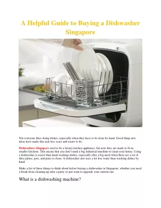 A Helpful Guide to Buying a Dishwasher Singapore