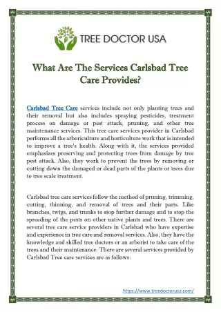 what are the services carlsbad tree what