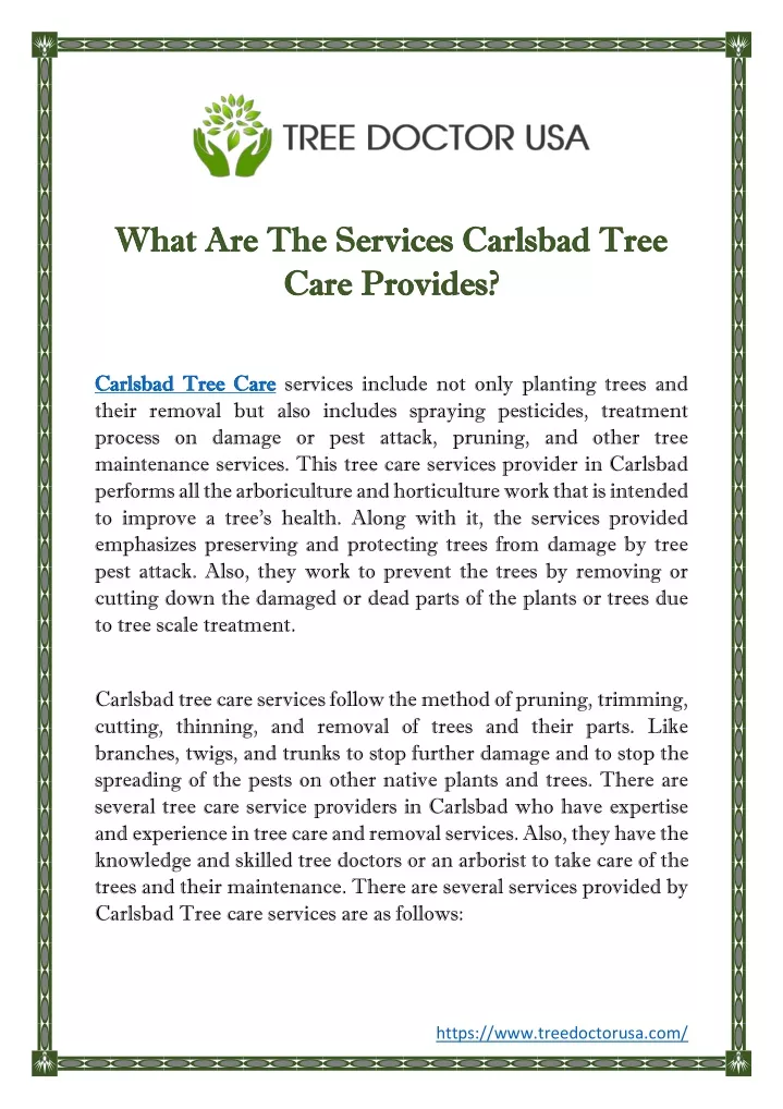 what are the services carlsbad tree what