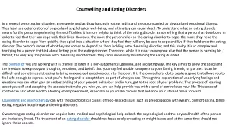 Counselling and Eating Disorders