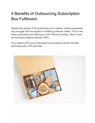 4 Benefits of Outsourcing Subscription Box Fulfilment