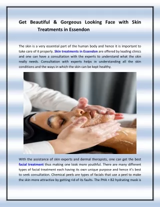 Get Beautiful & Gorgeous Looking Face with Skin Treatments in Essendon