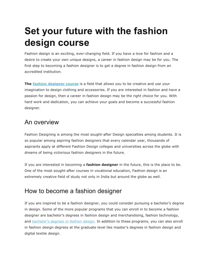 set your future with the fashion design course