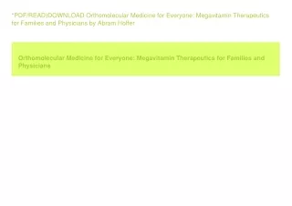 *PDF/READ)DOWNLOAD Orthomolecular Medicine for Everyone Megavitamin Therapeu