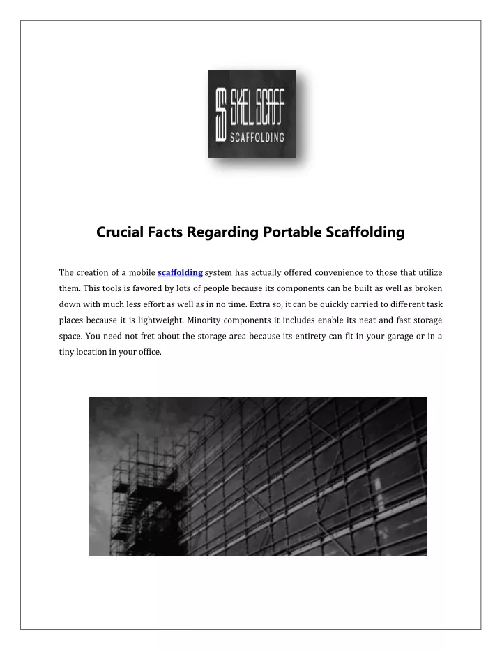 crucial facts regarding portable scaffolding