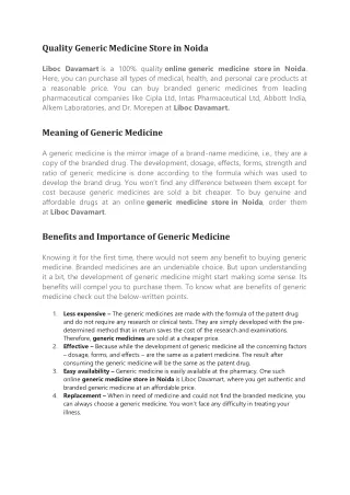 quality generic medicine store in noida liboc