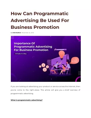 How Can Programmatic Advertising Be Used For Business Promotion