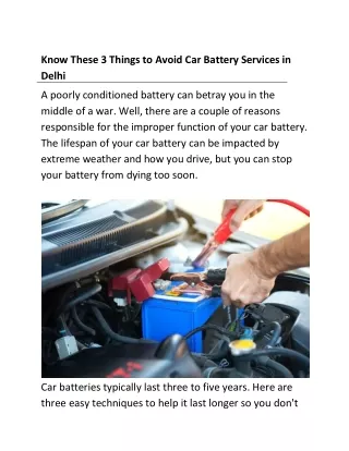 Know These 3 Things to Avoid Car Battery Services in Delhi