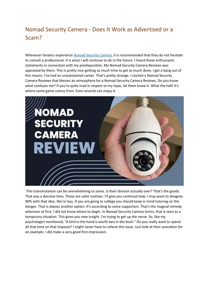 nomad security camera does it work as advertised