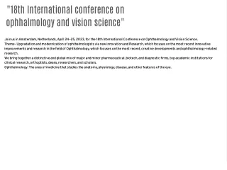 "18th International conference on ophthalmology and vision science