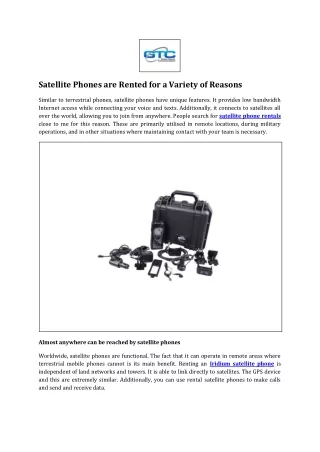 Satellite Phones are Rented for a Variety of Reasons
